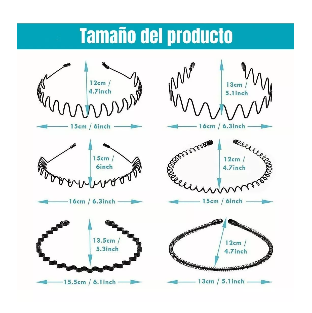 Foto 5 pulgar | Diadema Horquilla Antideslizante Unisex Con Ondas Deportivas 6 Pcs Negro