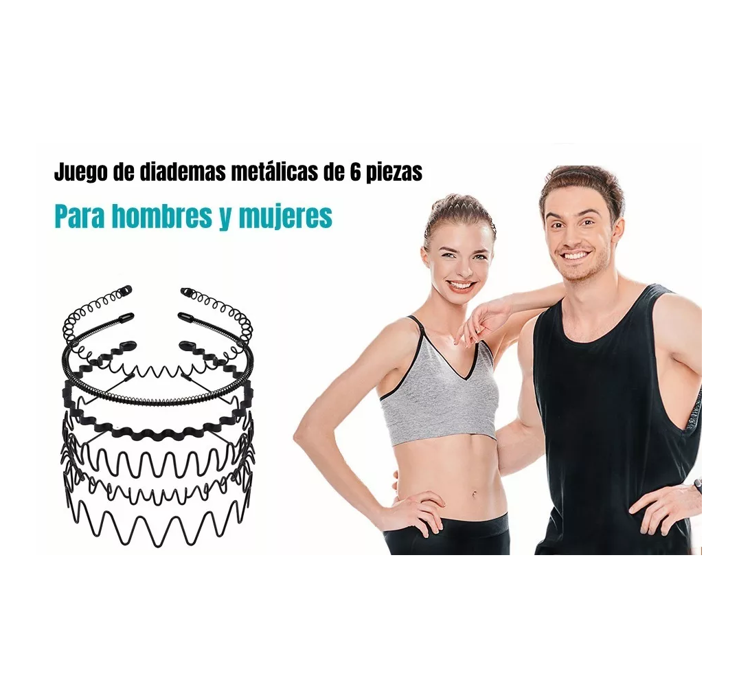 Foto 7 pulgar | Diadema Horquilla Antideslizante Unisex Con Ondas Deportivas 6 Pcs Negro