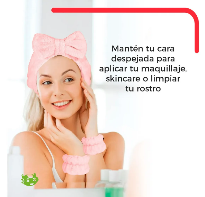 Foto 2 | Kit Xtellar Diadema Y Muñequeras Skincare Maquillaje Mascarilla Rosa