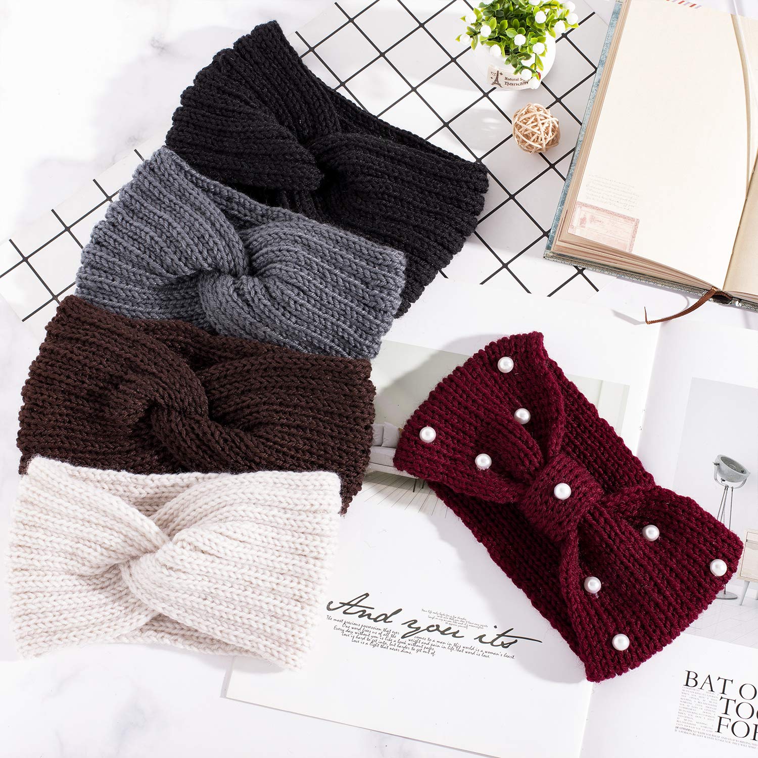 Foto 5 pulgar | Juego De 5 Diademas De Punto Grueso Whaline Para El Invierno - Venta Internacional.