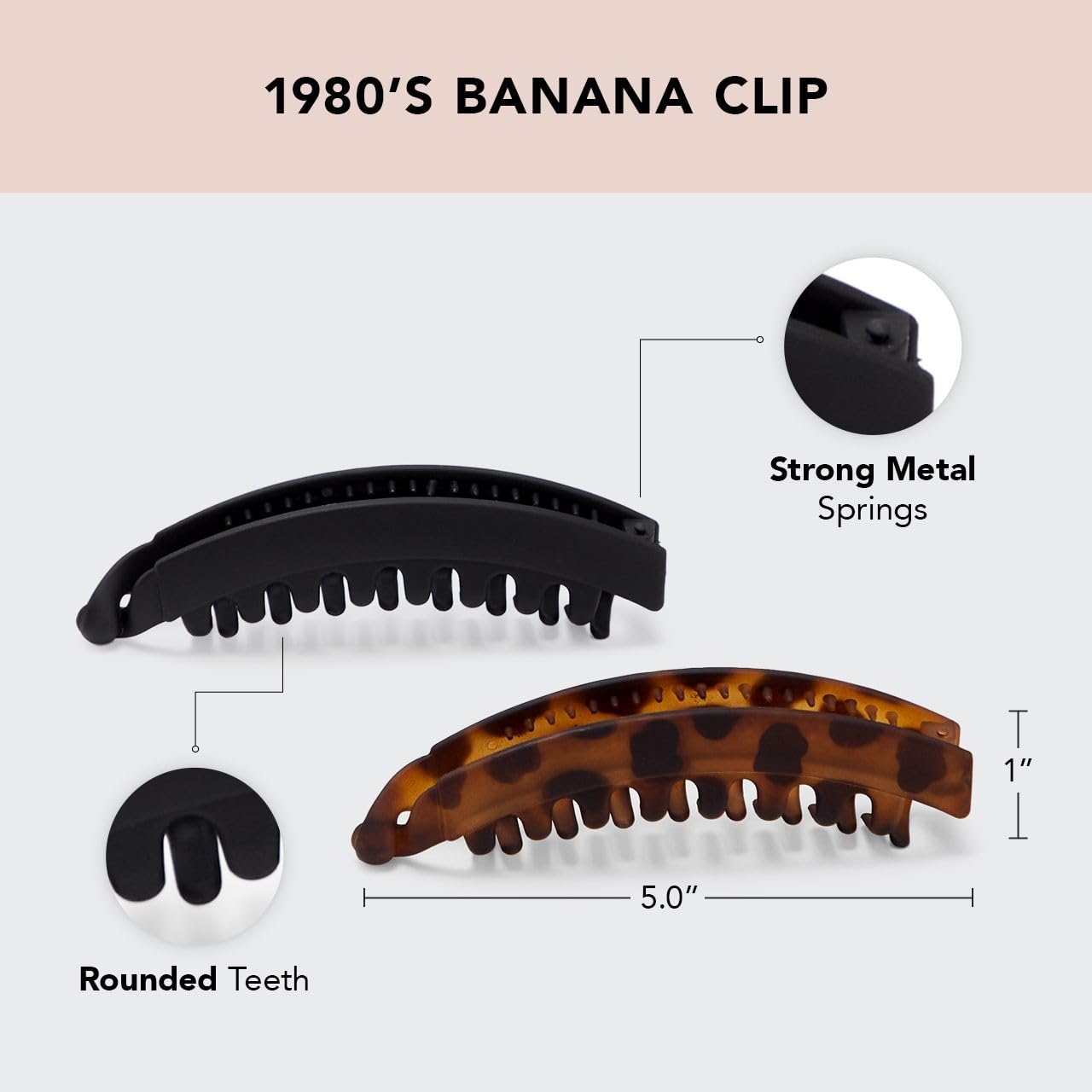 Foto 2 | Pinzas Para Cabello Grueso, Estilo Kitsch Banana, Para Mujer, 2 Unidades (negras Y Tortuga) - Venta Internacional.