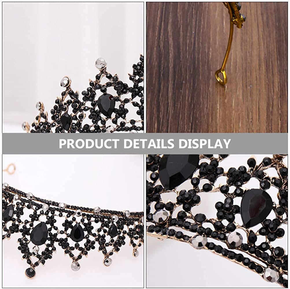 Foto 4 pulgar | Tiara Huoguo Coronas Barrocas Negras Con Diamantes De Imitación Para Boda - Venta Internacional.