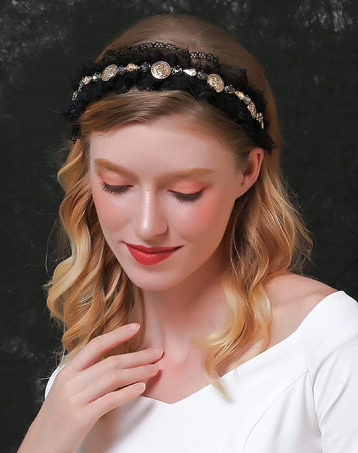 Foto 5 pulgar | Diadema Huoguo Baroque Luxury Vintage Black Strass - Venta Internacional.