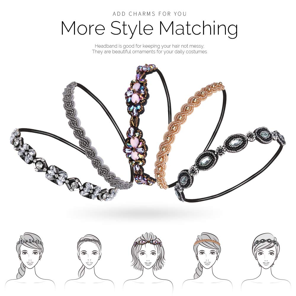 Foto 4 pulgar | Diadema Huoguo Con Cuentas De Cristal Y Diamantes De Imitación Para Mujer  5 Unidades - Venta Internacional.