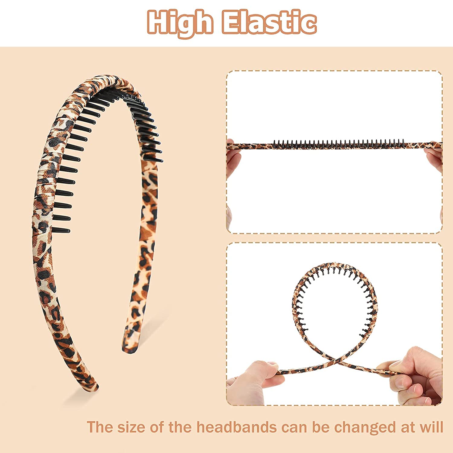 Foto 3 pulgar | Diademas Huoguo De Plástico Con Dientes Para Mujer Con Peine Elástico - Venta Internacional.