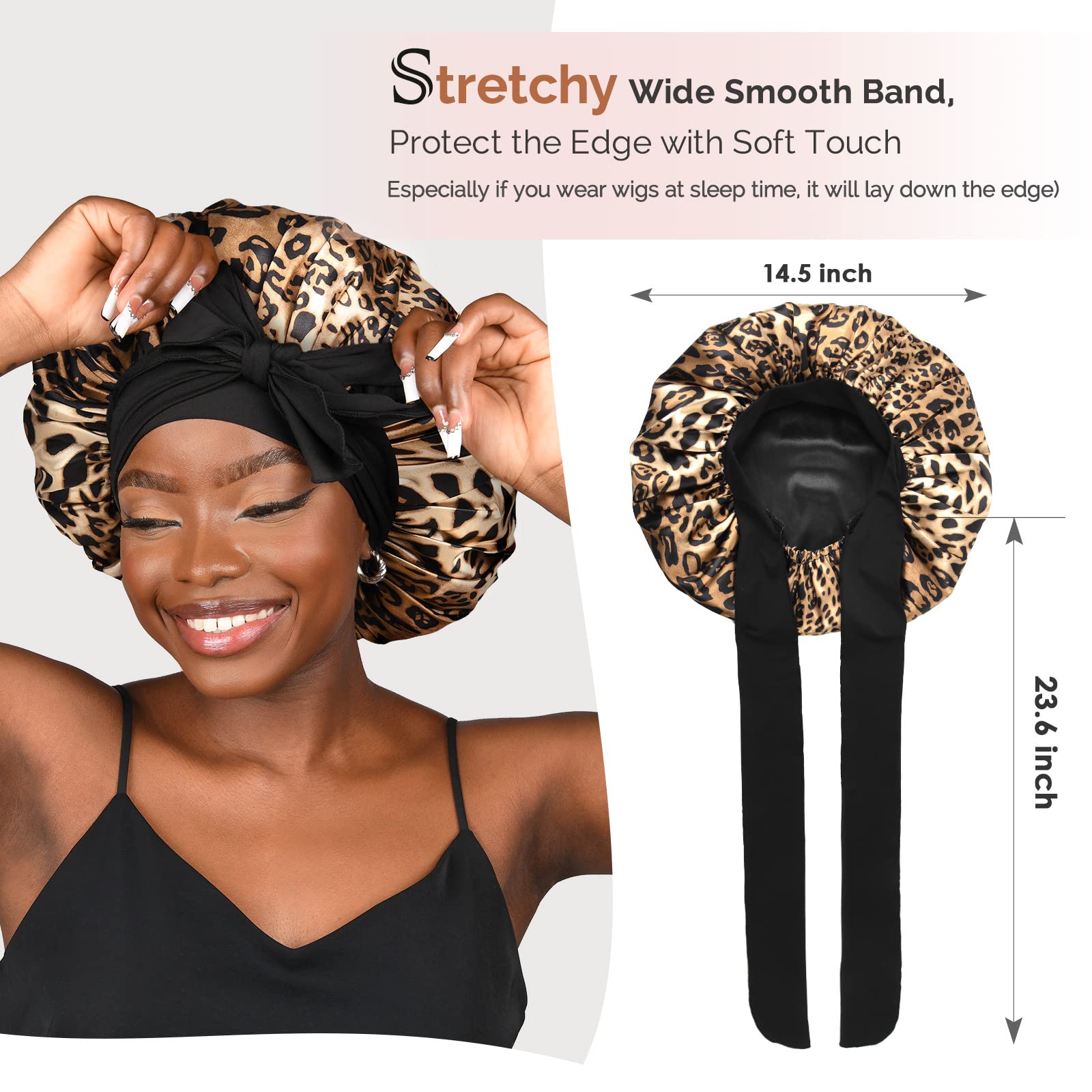 Foto 5 pulgar | Gorro De Satén De Seda Yanibest Para Dormir Con Corbata Rosa - Venta Internacional.