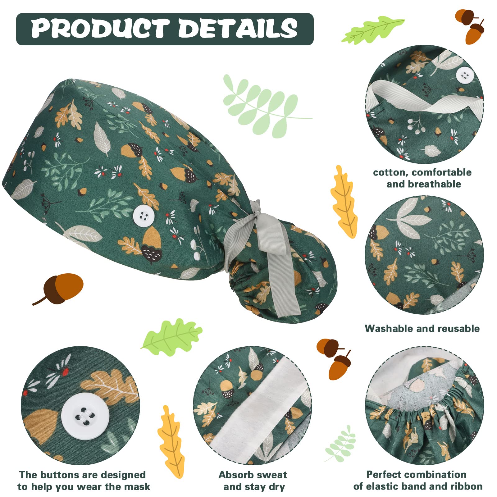 Foto 4 pulgar | Gorros De Lactancia Scrub Caps Honoson Para Mujer Con Botones, 6 Unidades - Venta Internacional.