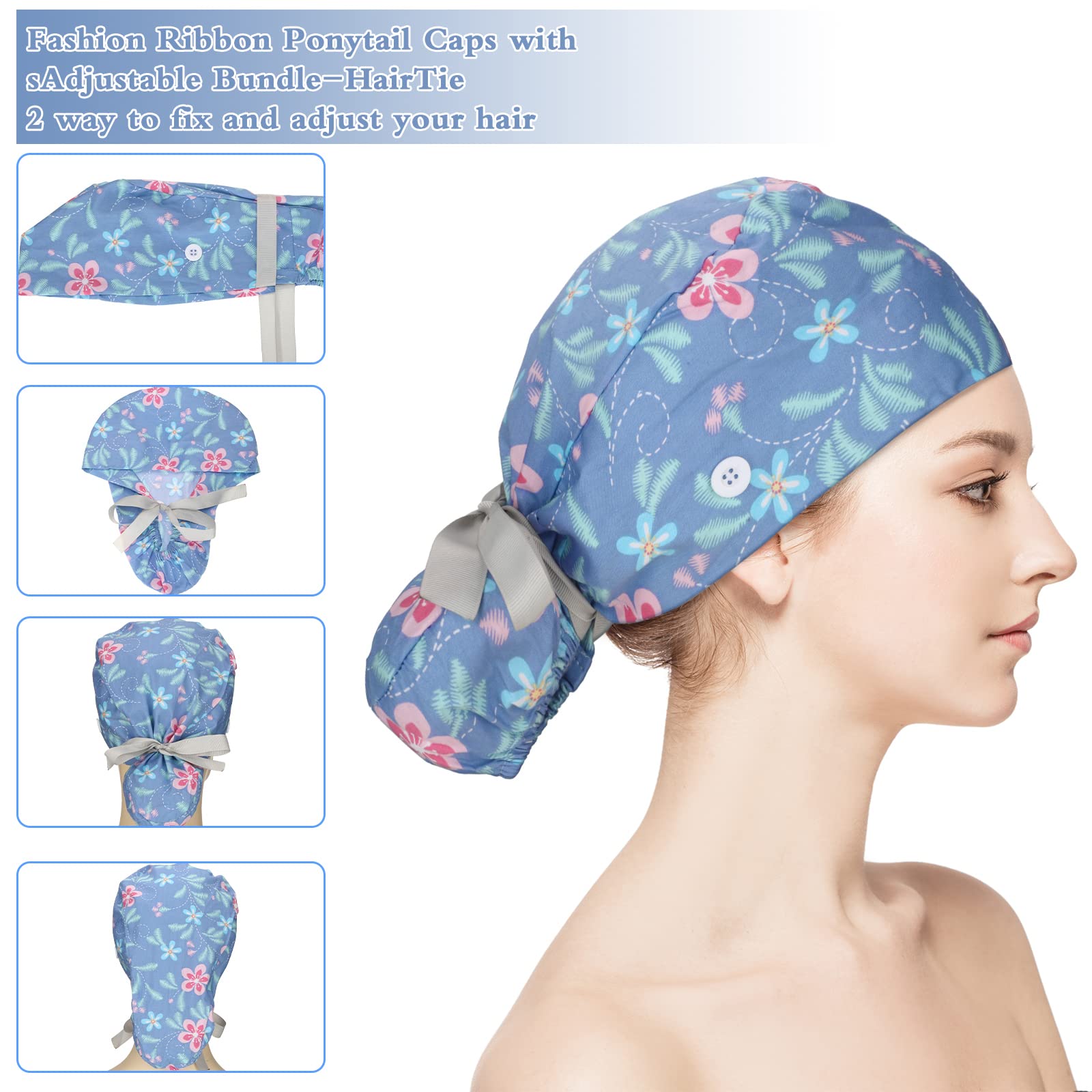 Foto 6 pulgar | Gorros De Lactancia Scrub Caps Honoson Para Mujer Con Botones, 6 Unidades - Venta Internacional.