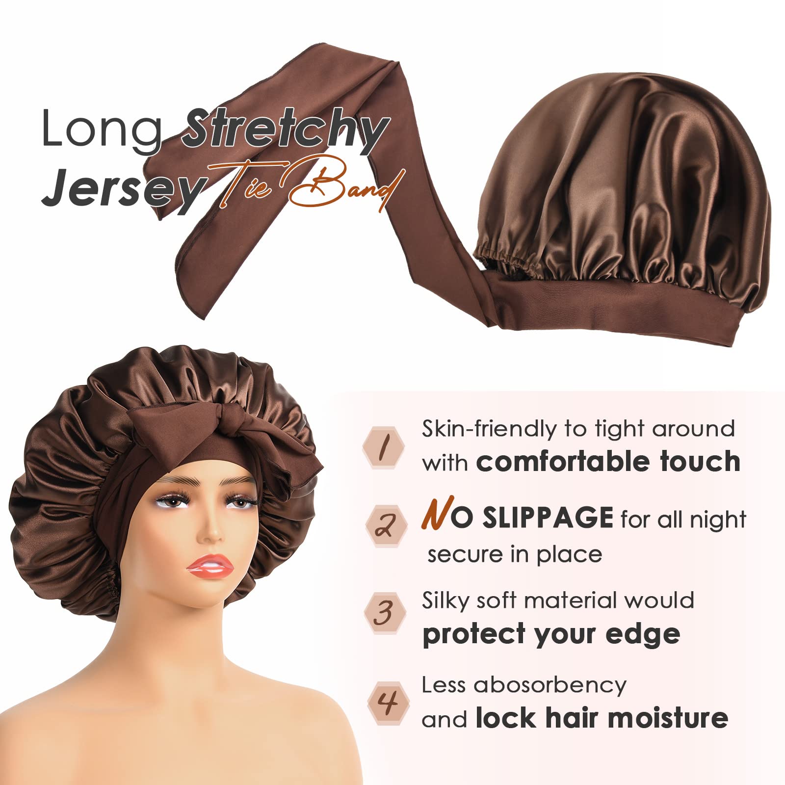 Foto 6 pulgar | Gorro De Satén De Seda Yanibest Para Mujeres Que Duermen, Marrón - Venta Internacional.