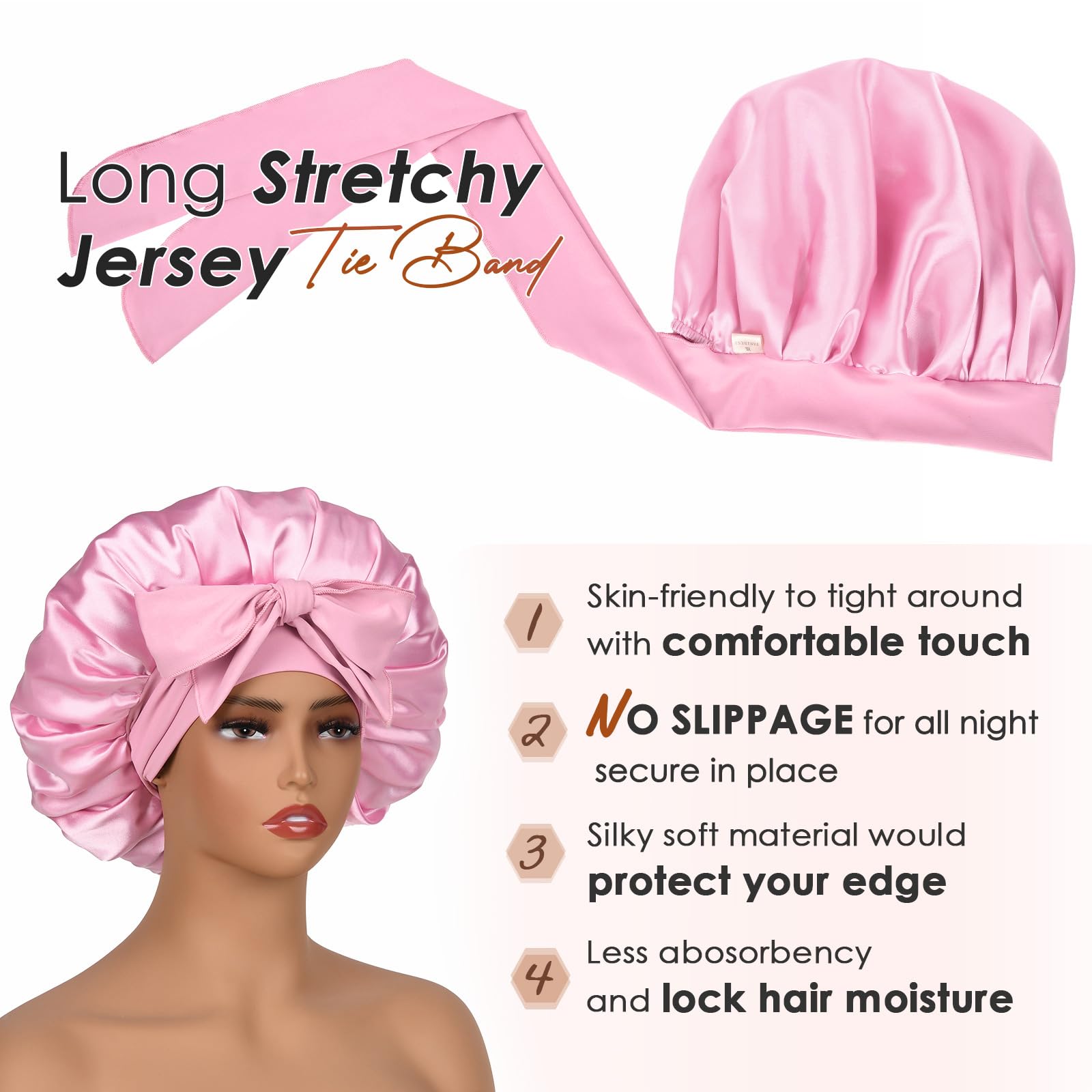 Foto 3 | Gorro De Satén Yanibest Para Dormir Con Forro De Seda Rosa - Venta Internacional.