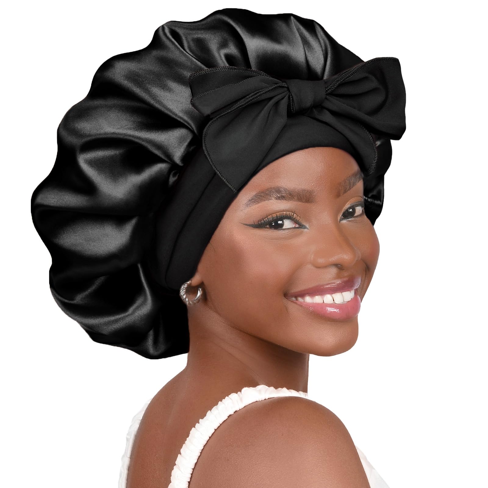 Foto 1 | Gorro De Satén Yanibest Para Dormir Con Pelo Forrado De Seda Negro - Venta Internacional.