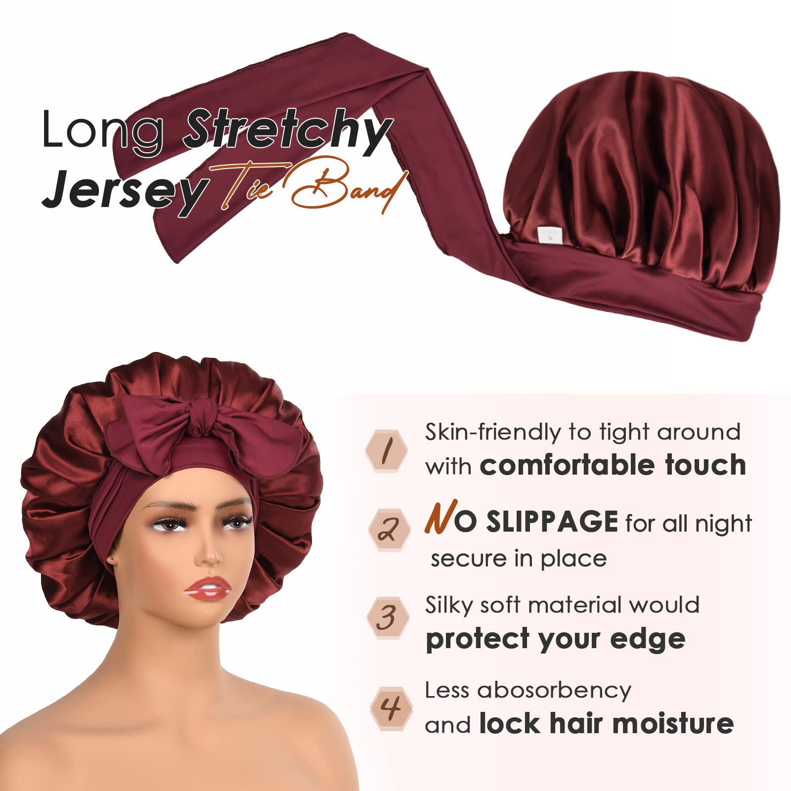 Foto 3 | Gorro De Seda Yanibest Para Mujeres Que Duermen Con Forro De Satén, Color Burdeos - Venta Internacional.