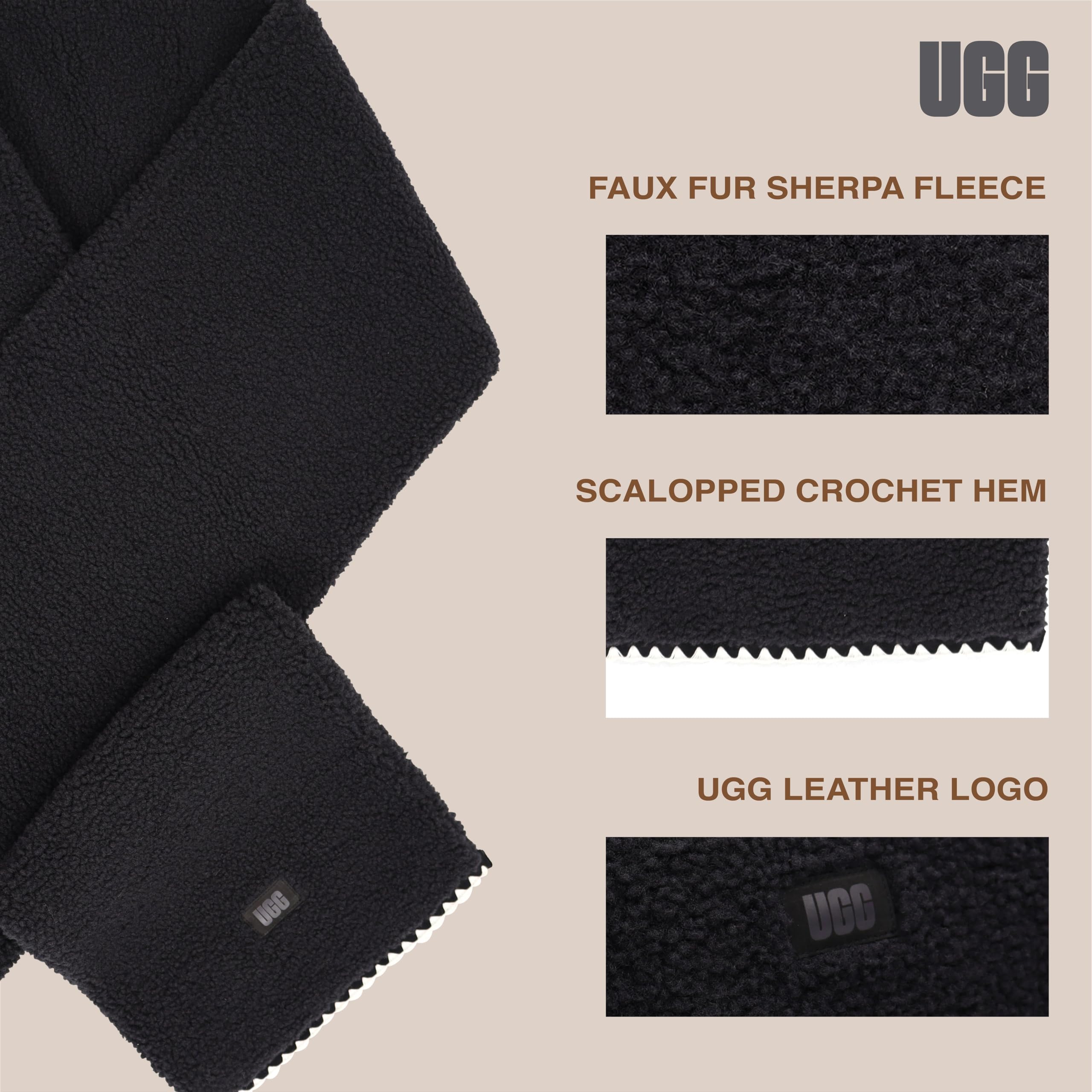 Foto 5 pulgar | Bufanda Ugg Uggfluff De Piel Afelpada Festoneada Con Logotipo Negro - Venta Internacional.