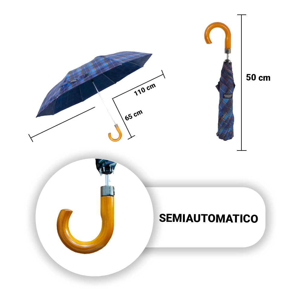 Foto 4 pulgar | Paraguas Semiautomático Escocés Azul Tela Resistente