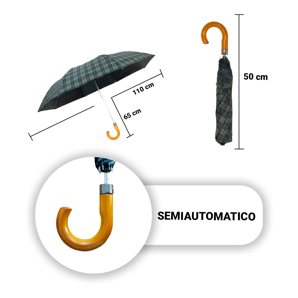 Foto 3 | Paraguas Semiautomático Escocés Verde Tela Resistente