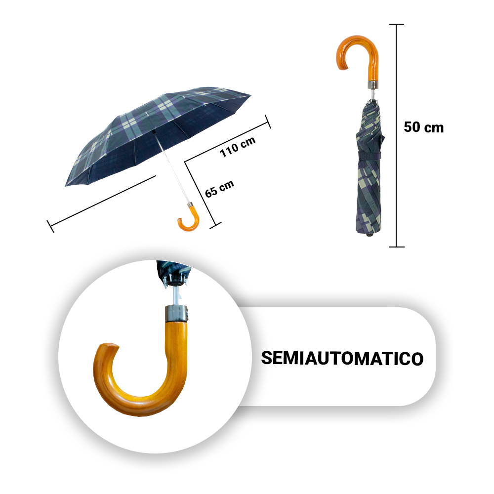Foto 4 pulgar | Paraguas Semiautomático Escocés Azul Tela Resistente