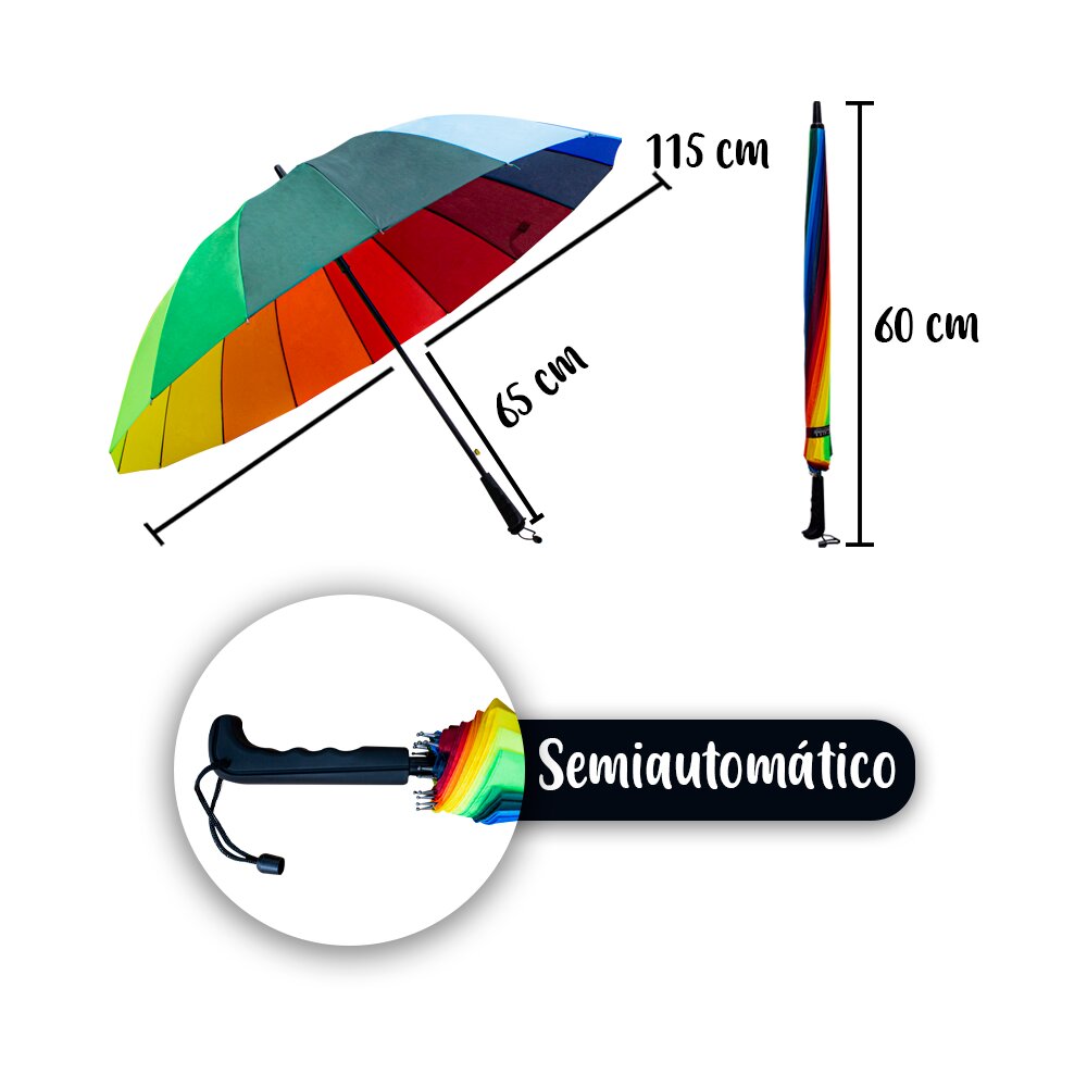 Foto 3 | Paraguas Sombrilla Semiautomática Arcoíris Paquete 6 Pz Tela Repelente Multicolor