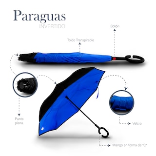 Foto 6 | Paraguas Reversible Invertido Color Azul Con Negro
