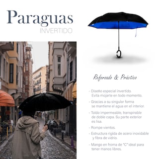 Foto 8 | Paraguas Reversible Invertido Color Azul Con Negro