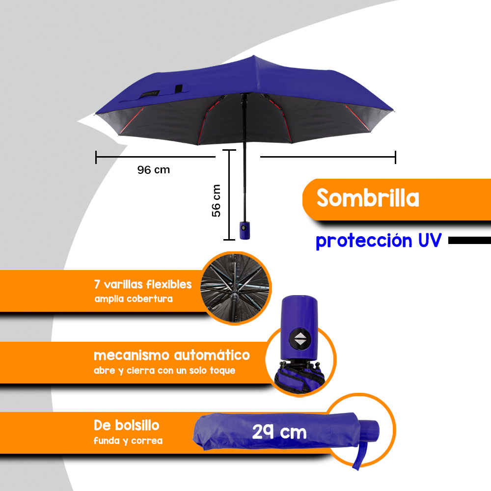 Foto 2 | Paraguas Sombrilla De Bolsillo Liso Azul Rey Automático Importadora La Merced