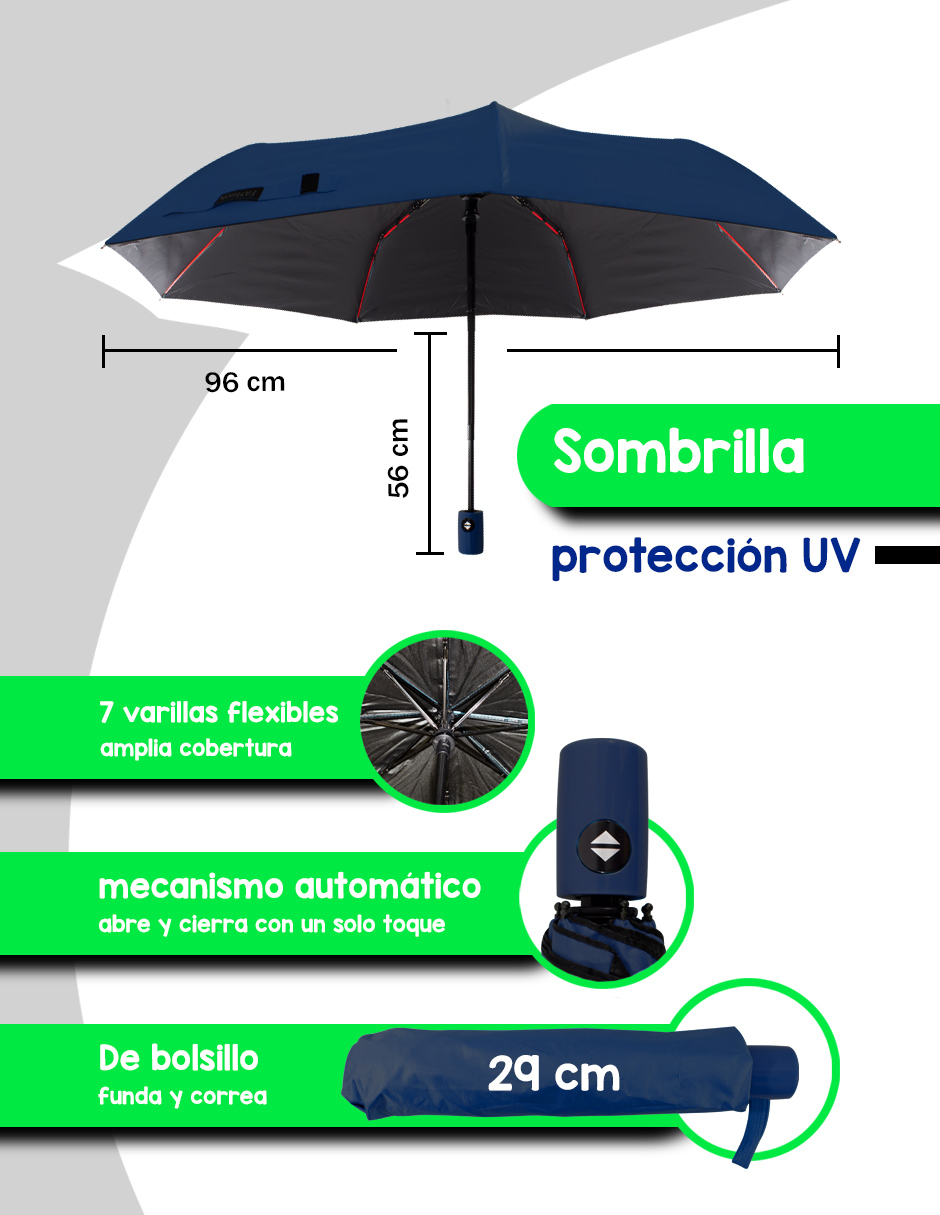 Foto 2 | Paraguas Sombrilla De Bolsillo Liso Azul Automático Importadora La Merced