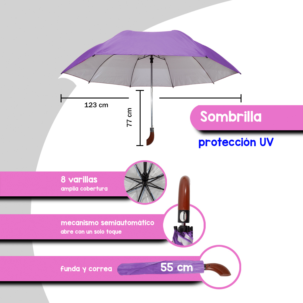 Foto 2 | Paraguas Sombrilla De Macana Morado Importadora La Merced Con Filtro Uv