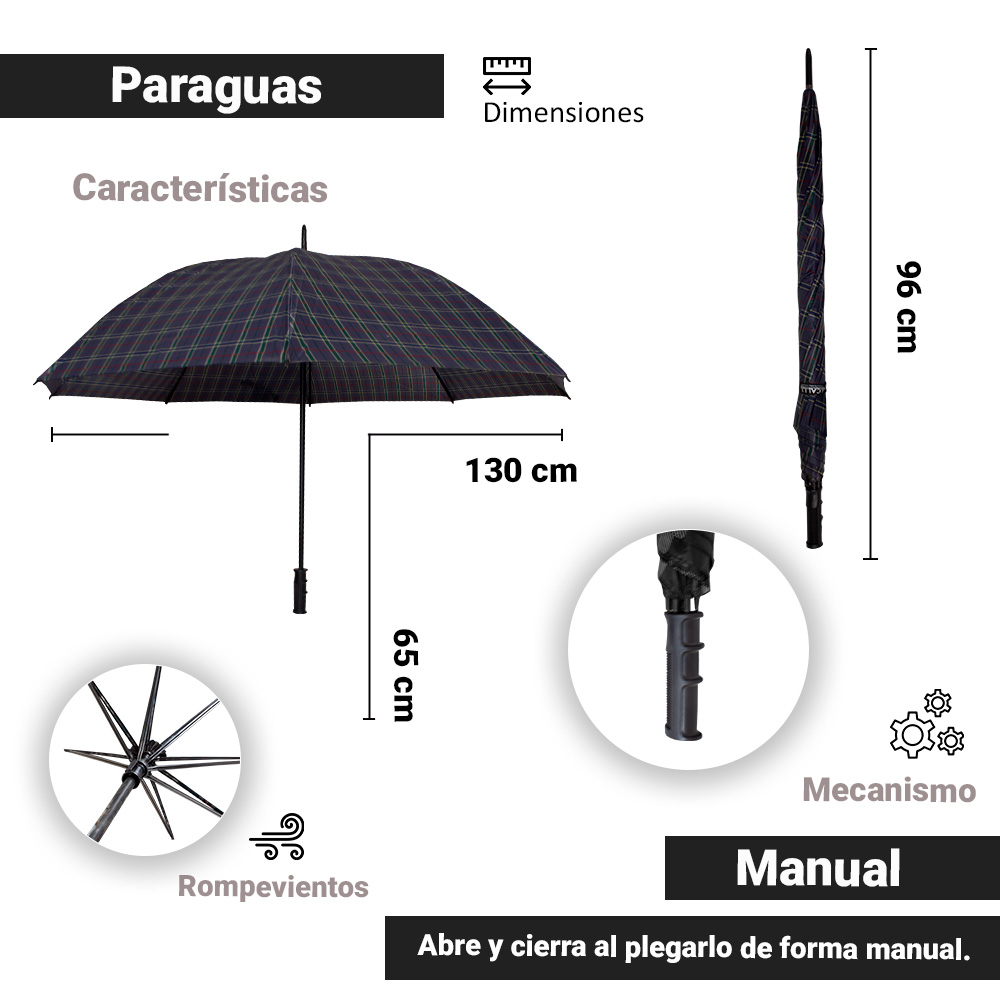 Foto 2 | Paraguas Sombrilla de Golf Manual Escocés Importadora La Merced JC-735C-GRS color Gris Tela Resistente