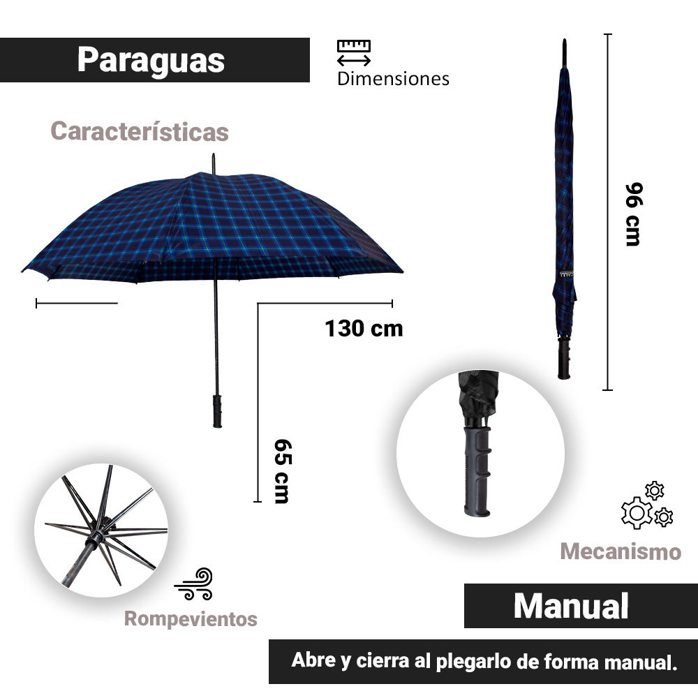 Foto 2 | Paraguas Sombrilla de Golf Manual Escocés color Azul Rey Importadora La Merced Tela Resistente