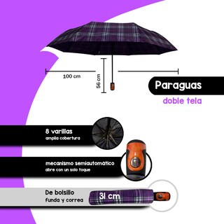 Foto 2 | Paraguas Sombrilla Importadora La Merced Semiautomática Escocesa Morado Doble Tela