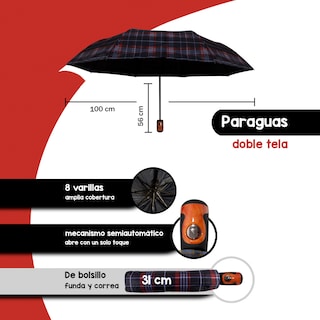 Foto 2 | Paraguas Sombrilla Importadora La Merced Semiautomática Escocesa Rojo Doble Tela