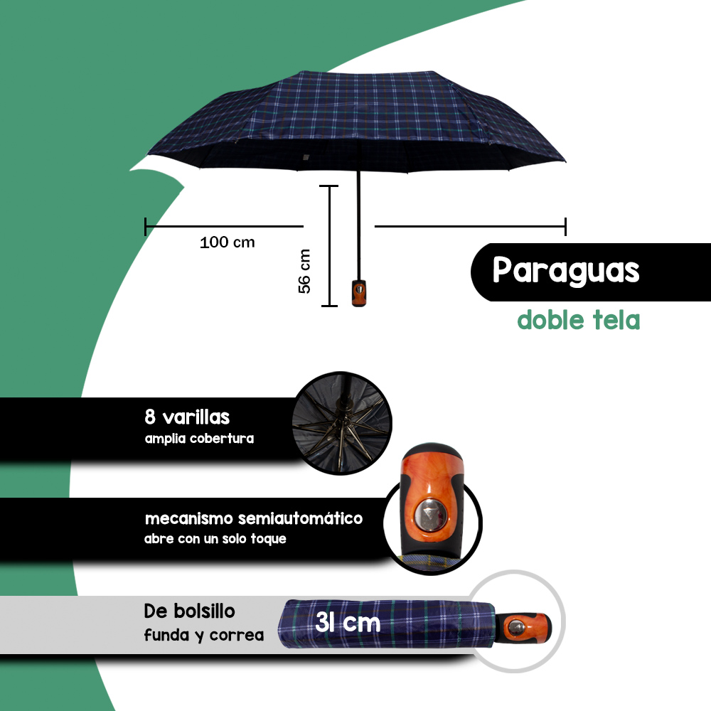 Foto 3 pulgar | Paraguas Sombrilla Importadora La Merced Semiautomática Escocesa Azul Cinco Doble Tela