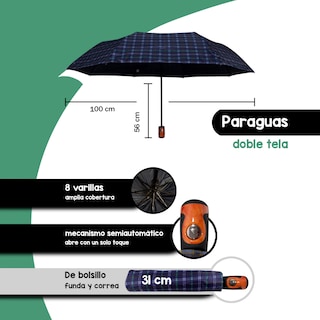 Foto 2 | Paraguas Sombrilla Importadora La Merced Semiautomática Escocesa Azul Cinco Doble Tela