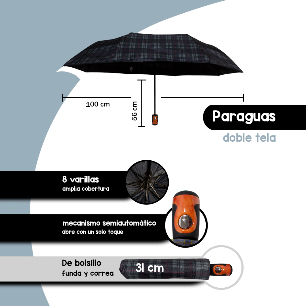 Foto 3 pulgar | Paraguas Sombrilla Importadora La Merced Semiautomática Escocesa Gris Doble Tela