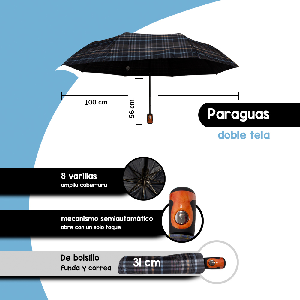 Foto 2 | Paraguas Sombrilla Importadora La Merced Semiautomática Escocesa Negra Doble Tela