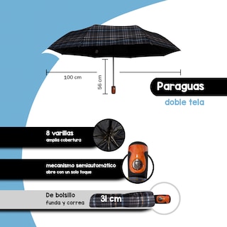 Foto 2 | Paraguas Sombrilla Importadora La Merced Semiautomática Escocesa Negra Doble Tela