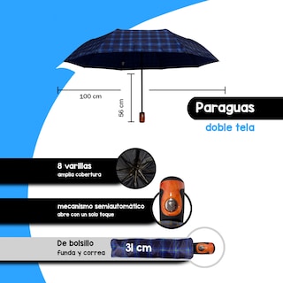 Foto 2 | Paraguas Sombrilla Importadora La Merced Semiautomática Escocesa Azul Dos Doble Tela