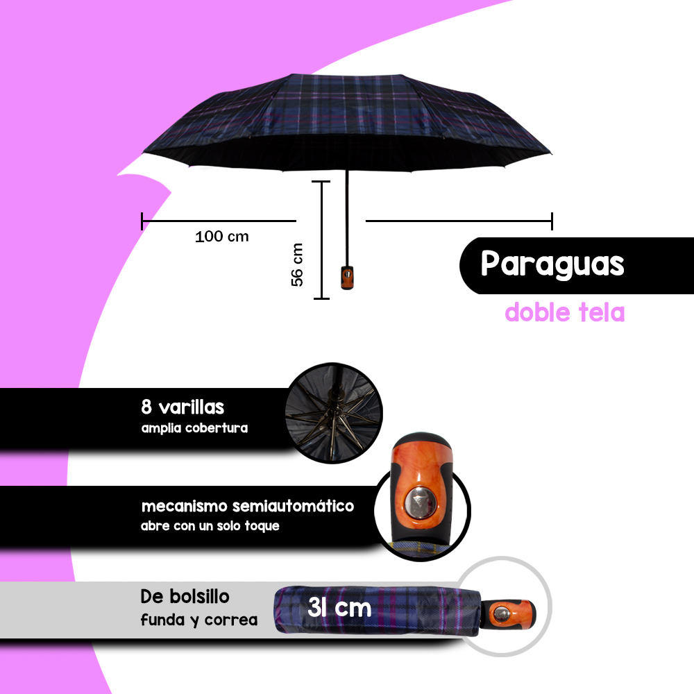 Foto 3 pulgar | Paraguas Sombrilla Importadora La Merced Semiautomática Escocesa Azul Seis Doble Tela
