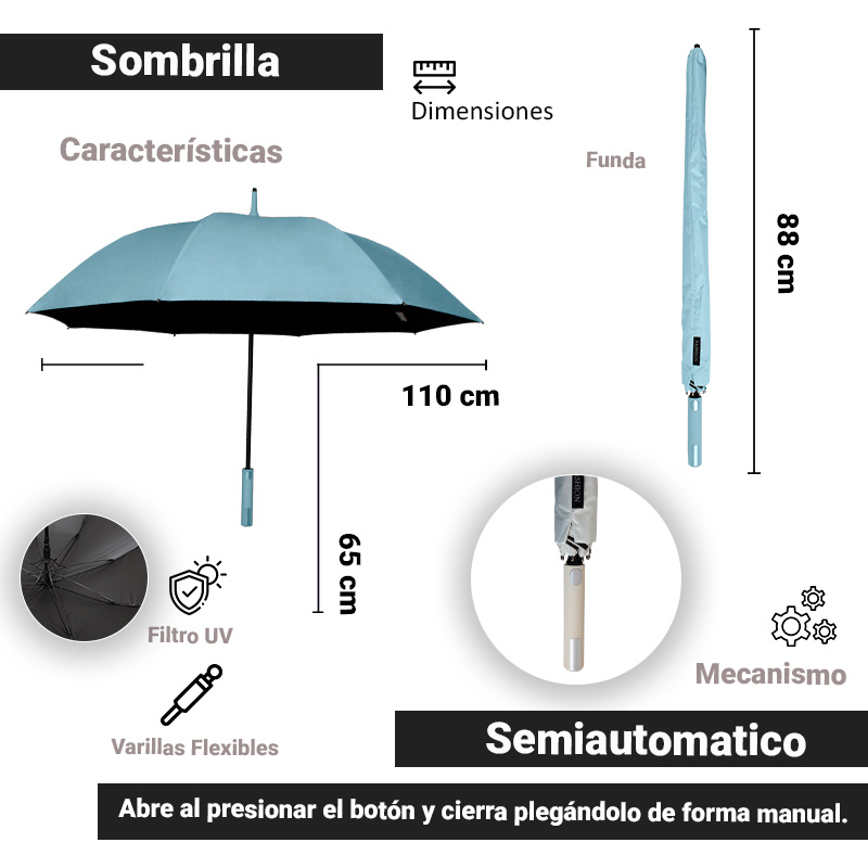 Foto 3 | Paraguas Sombrilla Importadora La Merced Semiautomático Liso Resistente con Filtro UV color Azul