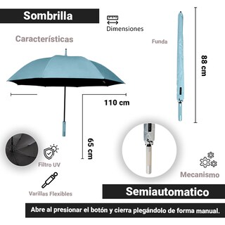 Foto 3 | Paraguas Sombrilla Importadora La Merced Semiautomático Liso Resistente con Filtro UV color Azul