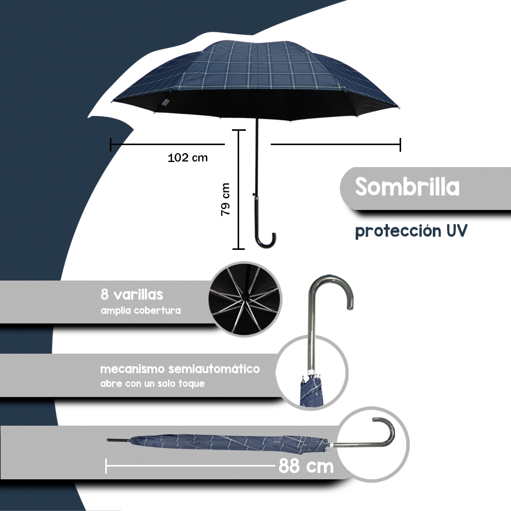 Foto 5 pulgar | Sombrilla Semiautomática Importadora La Merced Mango Curvo color Azul Marino