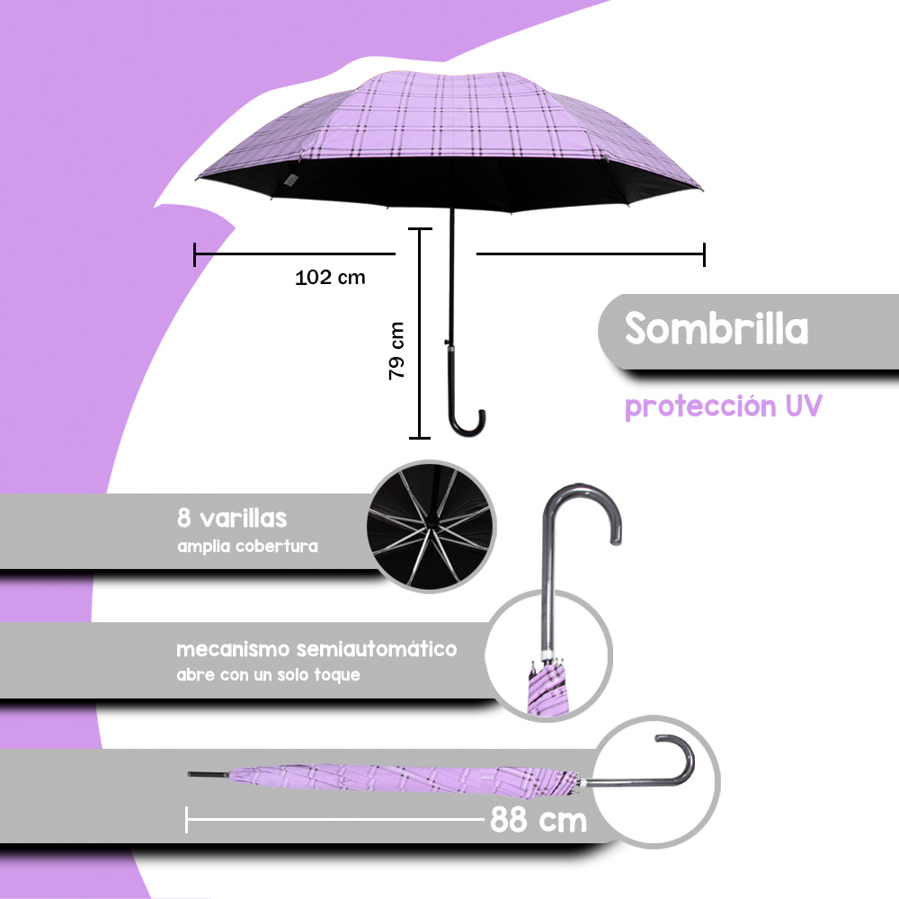 Foto 4 | Sombrilla Semiautomática Importadora La Merced Mango Curvo color Lila