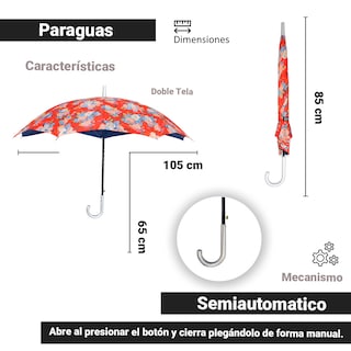 Foto 3 | Paraguas Importadora La Merced JC-5919SF3-NJ color Naranja Semiautomático Amplio Estampado Floral