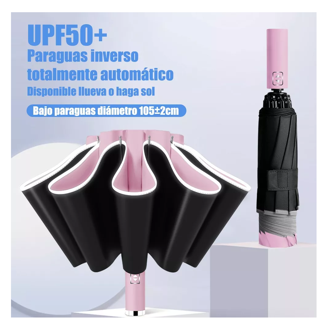 Foto 3 pulgar | Paraguas Automático Belug Extragrande 105 cm Reforzado 10 Varillas Rosa-Negro