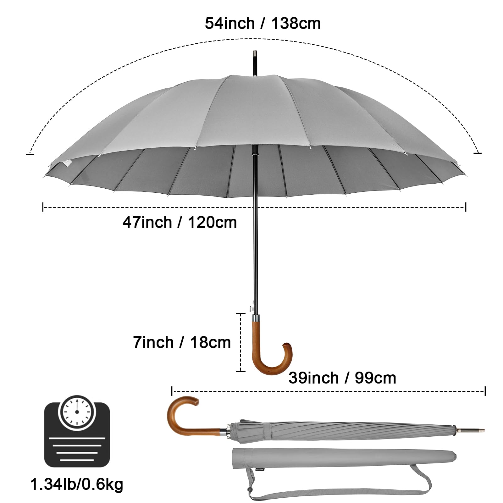 Foto 3 pulgar | Paraguas G4free A Prueba De Viento De 120 Cm De Diámetro Para 2 Personas, Color Gris - Venta Internacional.