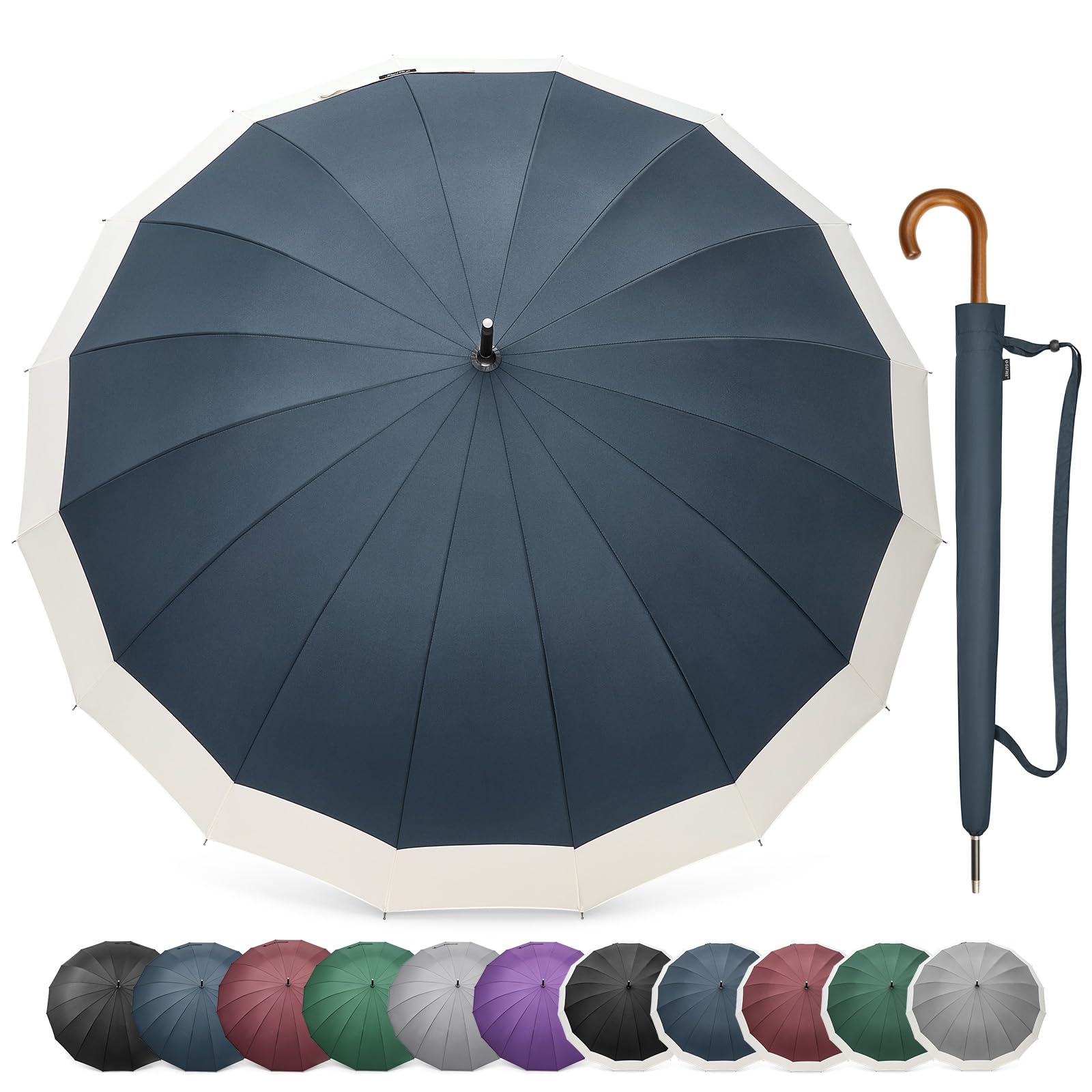 Foto 2 pulgar | Paraguas G4free A Prueba De Viento De 120 Cm De Diámetro Para 2 Personas, Color Azul/marfil - Venta Internacional.