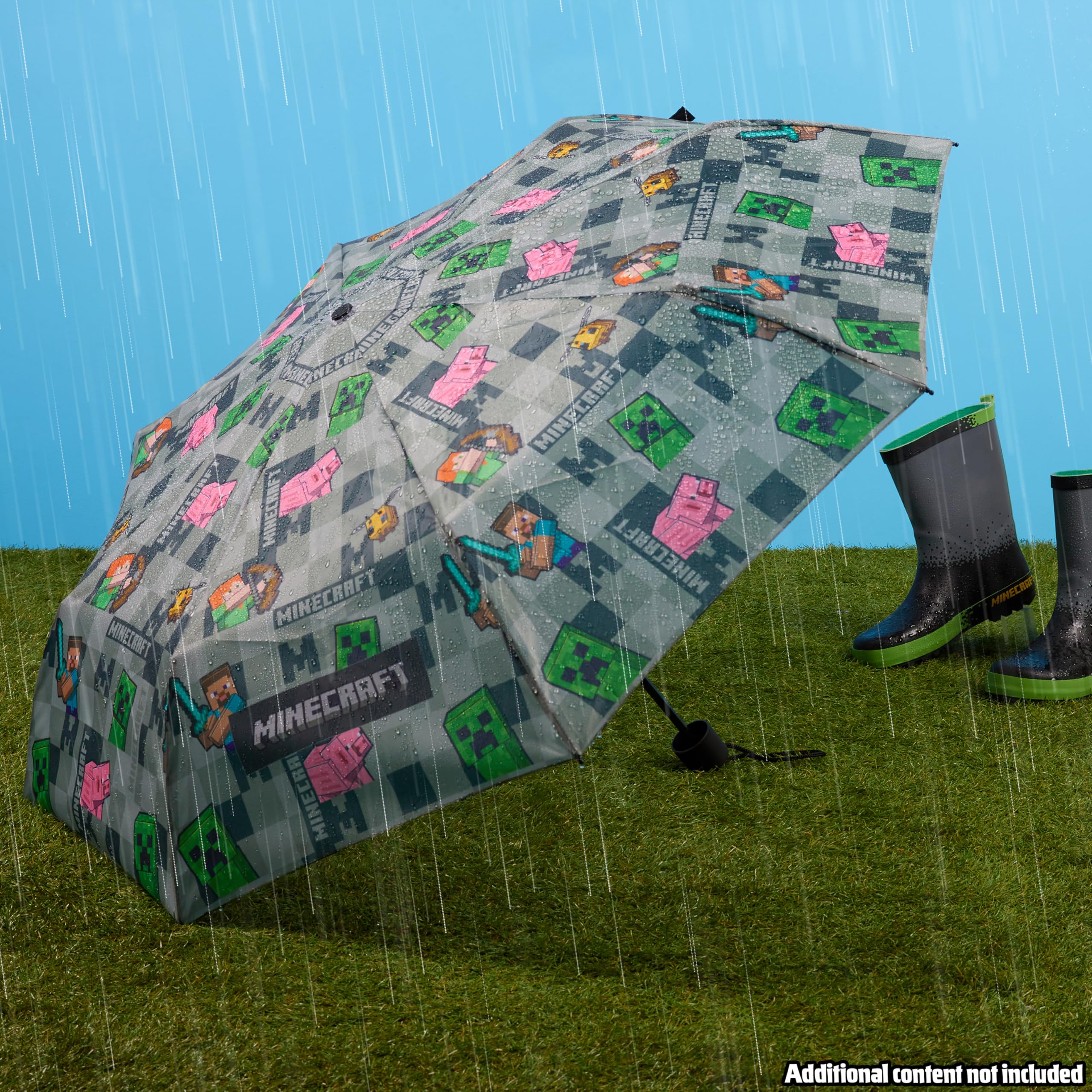 Foto 2 | Paraguas Minecraft Para Niños, Plegable, Duradero, Resistente Al Viento, Gris - Venta Internacional.