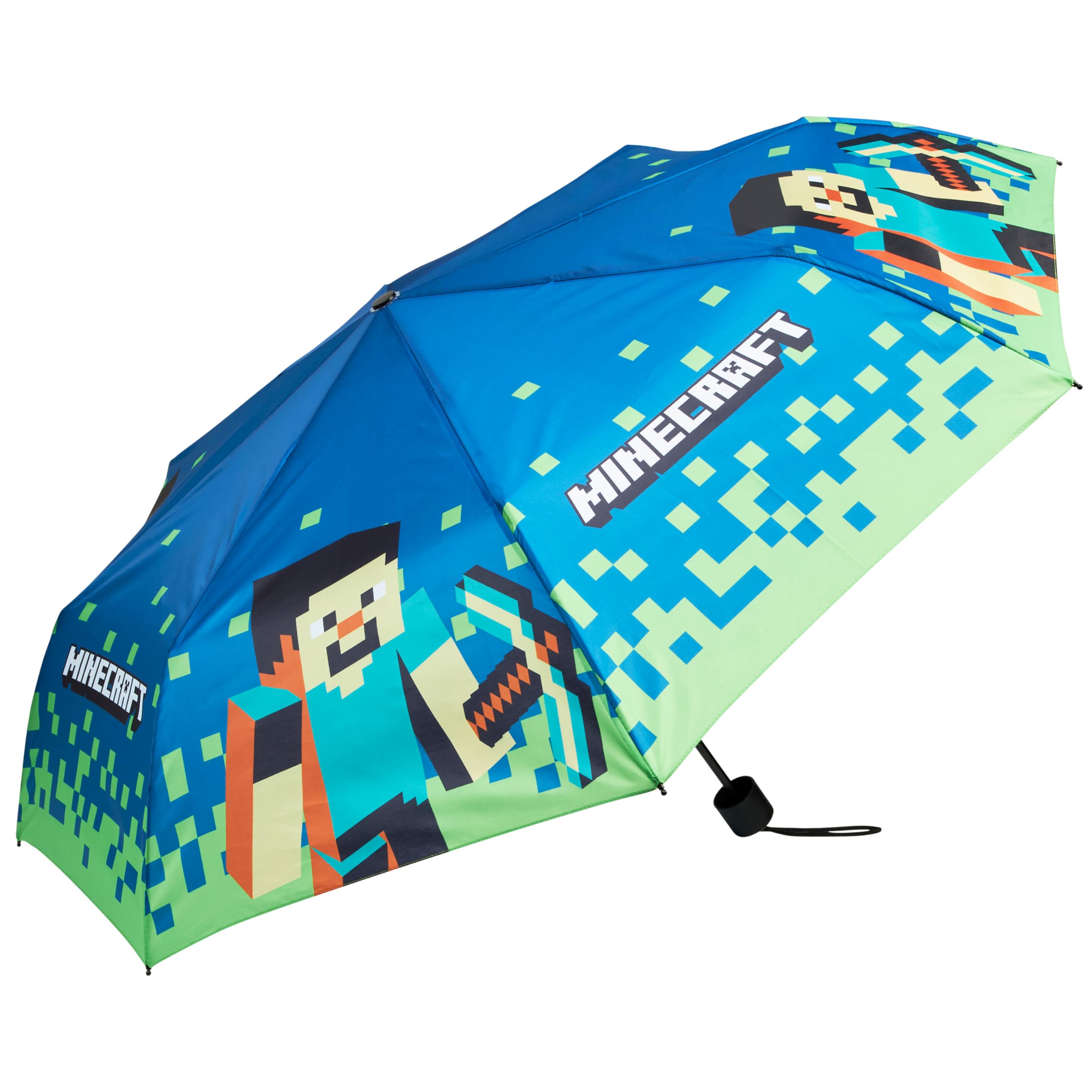 Paraguas Minecraft Para Niños Plegable, Duradero Y Compacto, Azul/verde - Venta Internacional.
