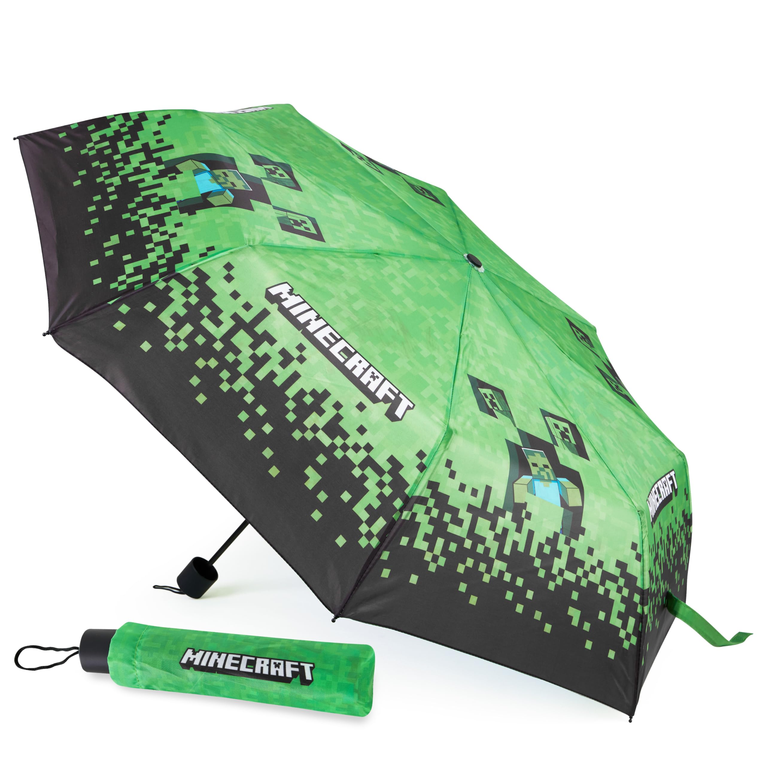 Paraguas Minecraft Kids Con Forma De Cúpula Transparente Plegable, Color Negro Y Verde - Venta Internacional.