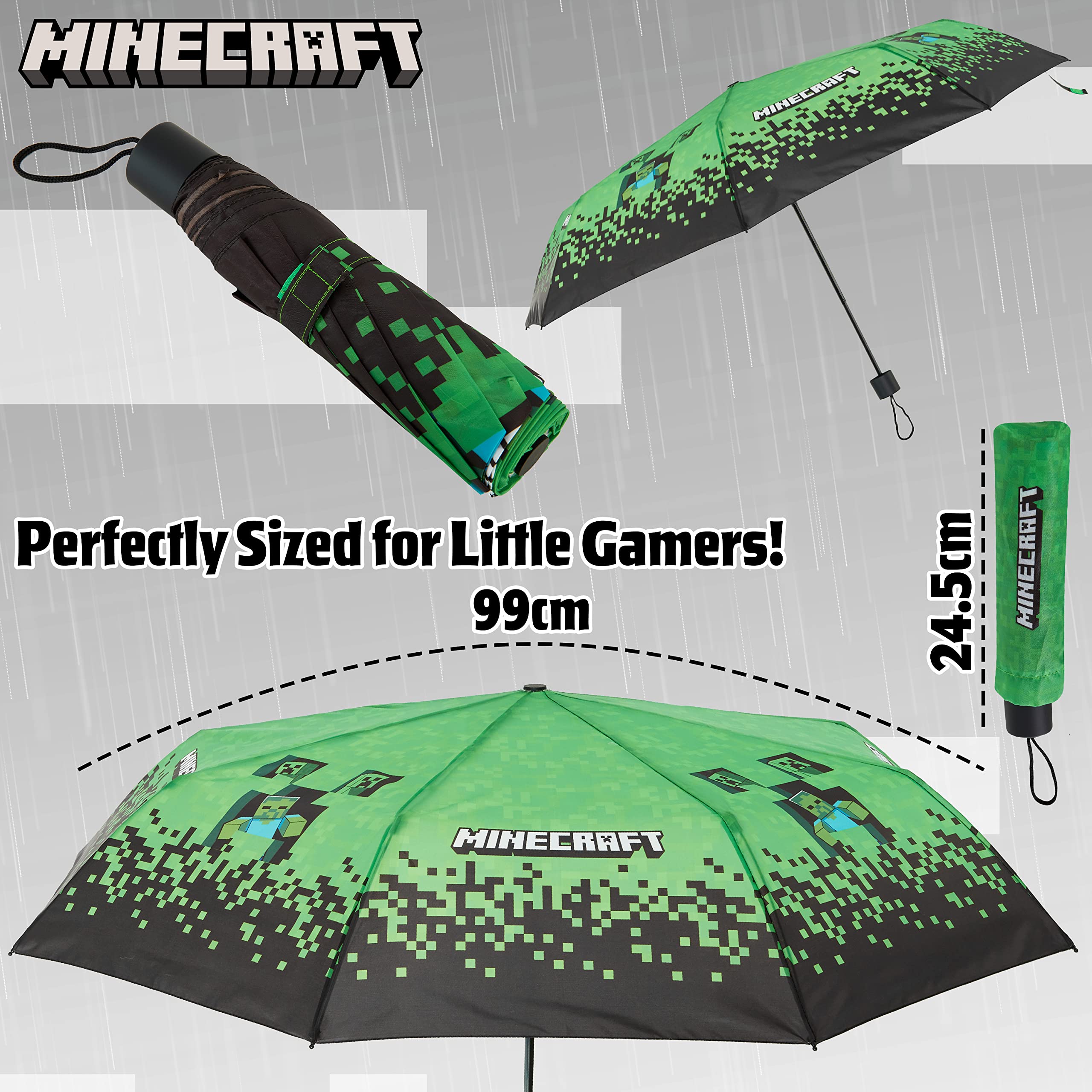Foto 6 pulgar | Paraguas Minecraft Kids Con Forma De Cúpula Transparente Plegable, Color Negro Y Verde - Venta Internacional.