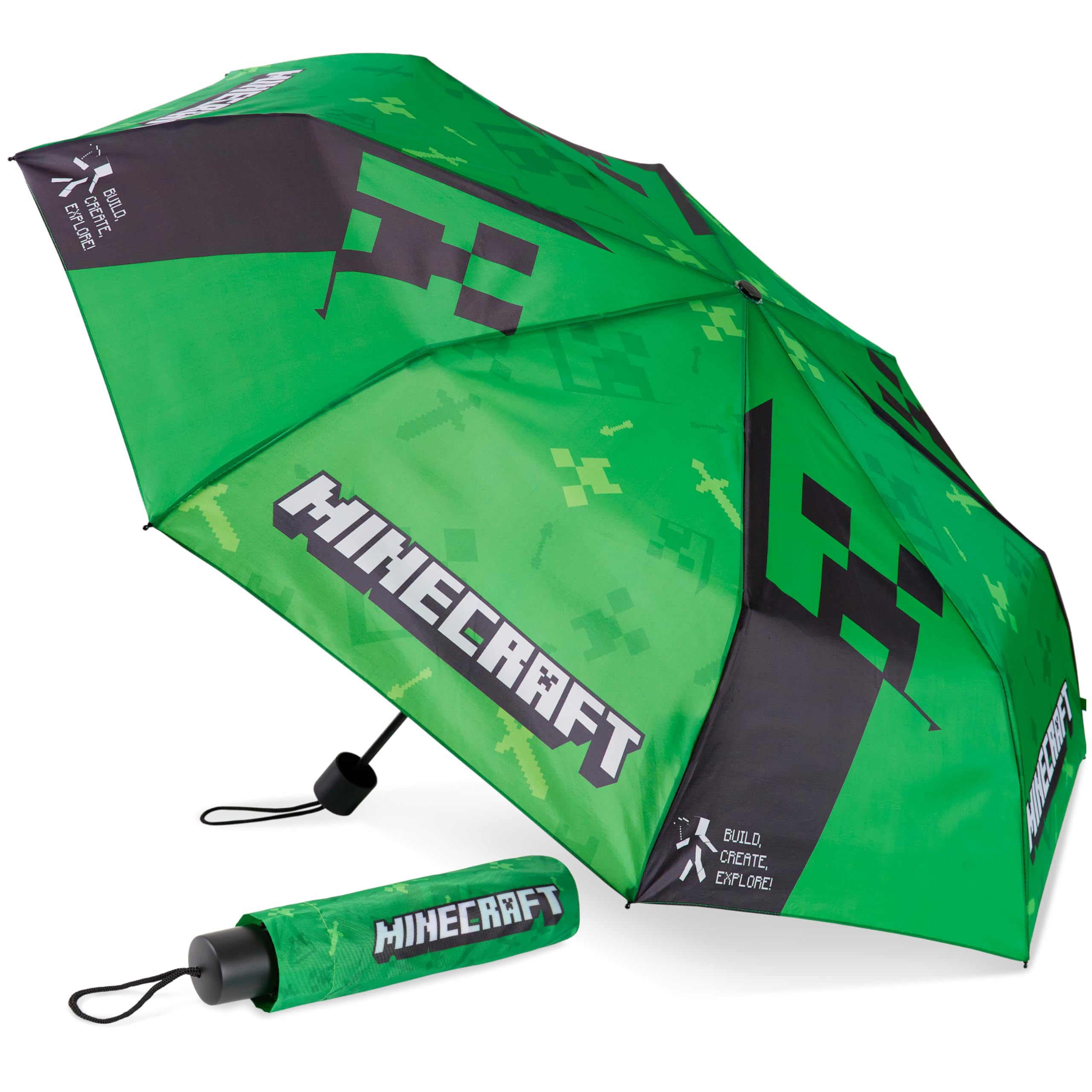 Foto 2 pulgar | Paraguas Minecraft Para Niños, Plegable, Duradero, Compacto, Verde/negro - Venta Internacional.